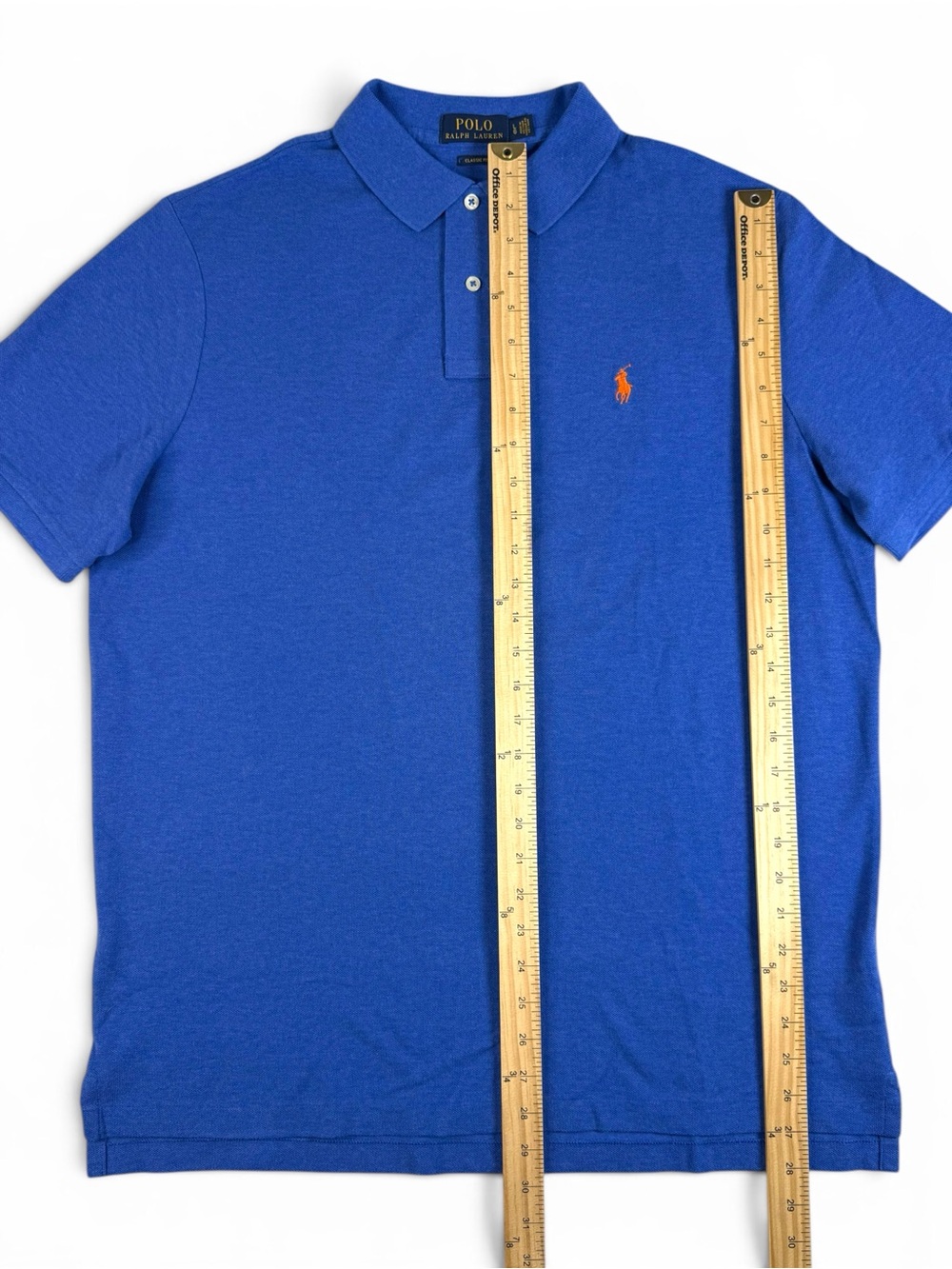Polo Ralph Lauren Mens L Classic Fit Blue Cotton Polo Shirt Orange Pony - Picture 4 of 10